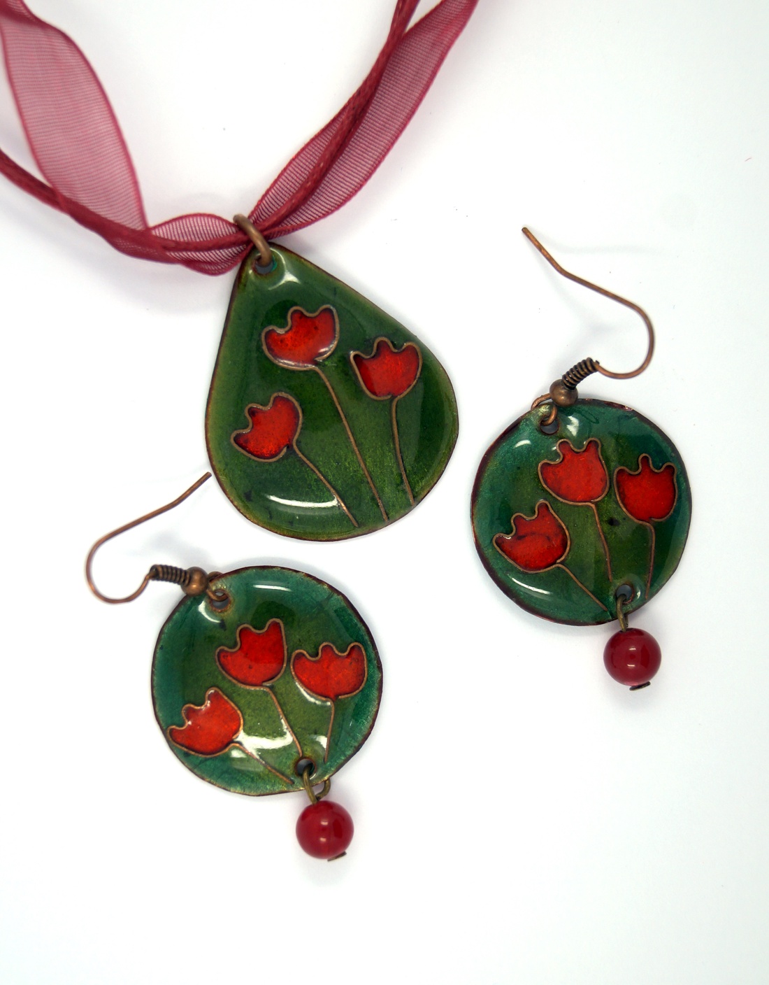 Tulipános rét  tűzzománc fülbevaló - godomeli részére -  - Meska.hu