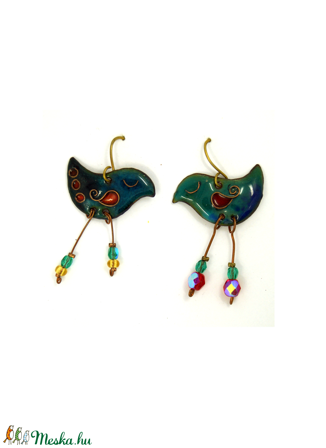 Vidám, felemás :)  Álmodó madárka tűzzománc fülbevaló -  kék -  - Meska.hu
