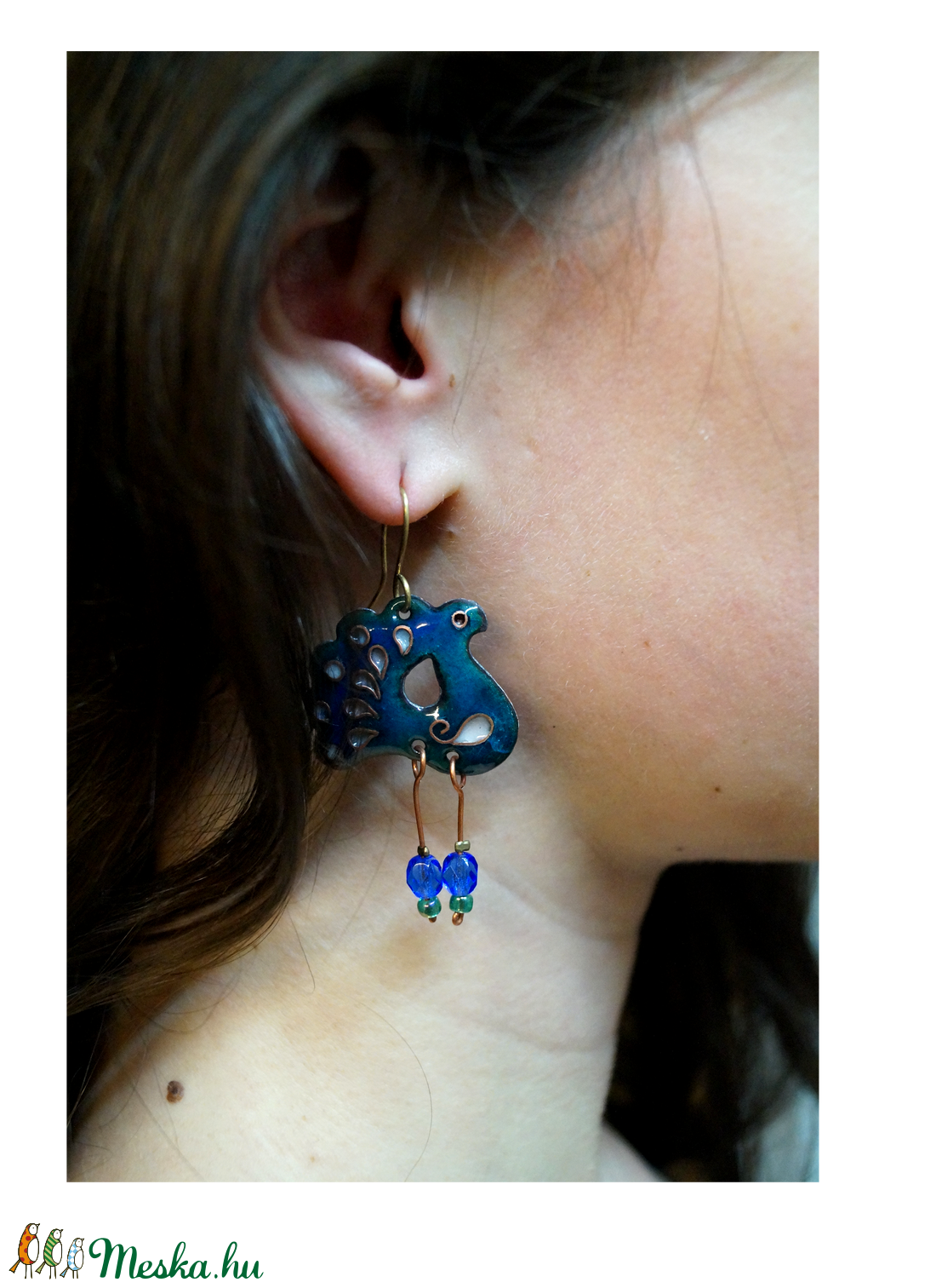 Pávás tűzzománc fülbevaló- türkiz -  - Meska.hu
