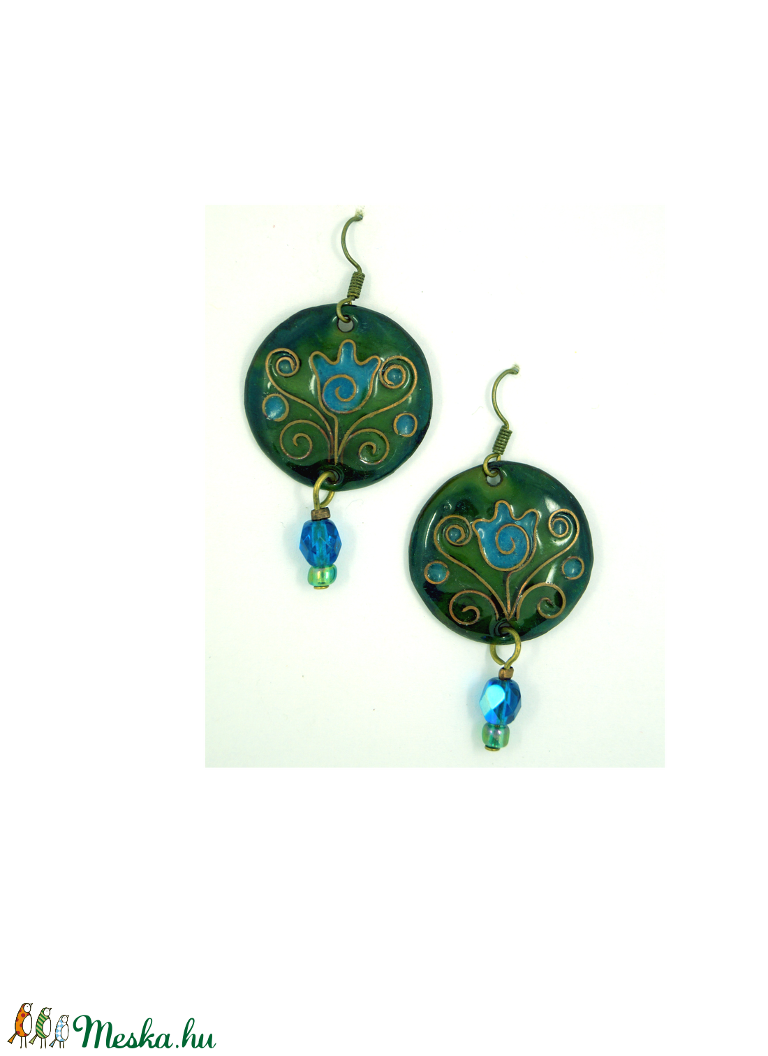 Kék, piros tulipán tűzzománc fülbevaló  -  - Meska.hu