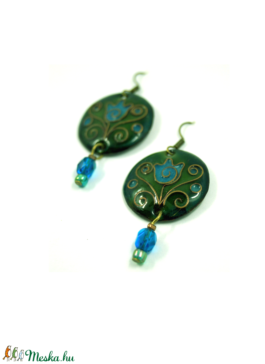 Kék, piros tulipán tűzzománc fülbevaló  -  - Meska.hu