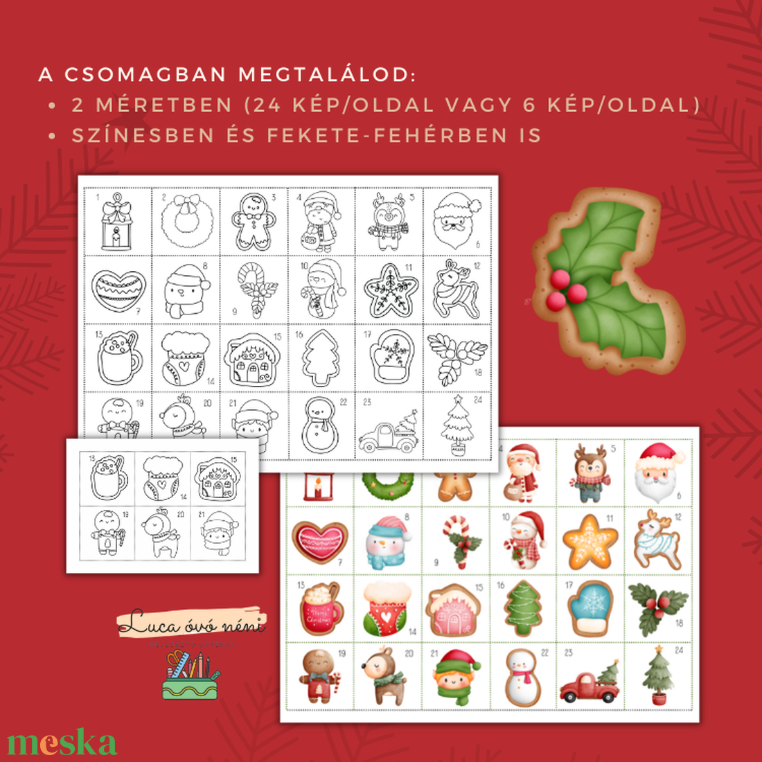 Adventi naptár/színező - karácsony - adventi díszek - adventi naptár - Meska.hu