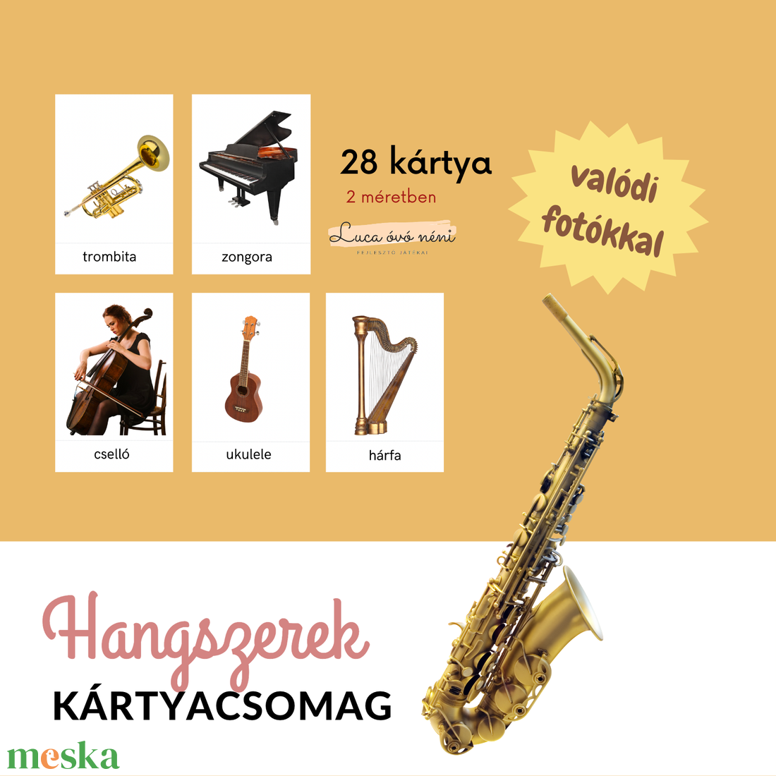 Hangszerek kártyacsomag (nyomtatható PDF) - játék & sport - készségfejlesztő és logikai játék - oktató játékok - Meska.hu
