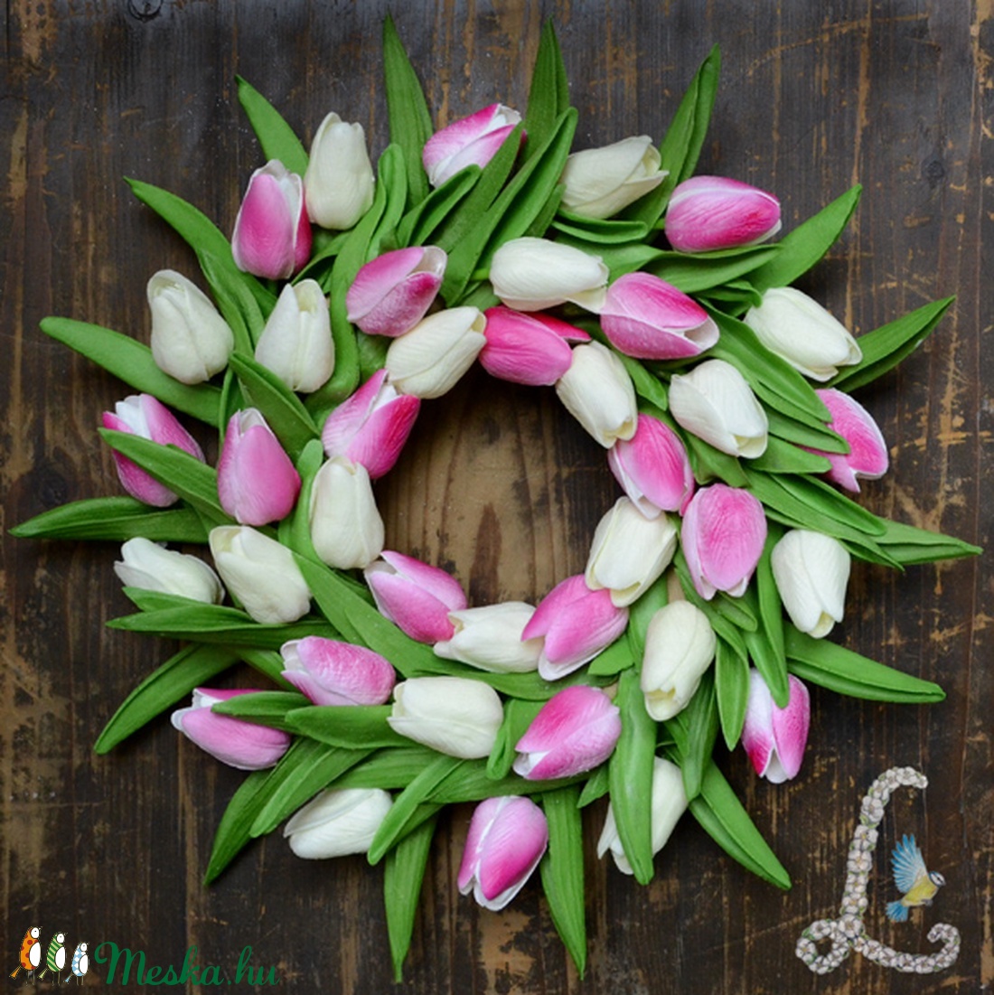 Rózsaszín-fehér tulipán koszorú - otthon & életmód - dekoráció - Meska.hu Rózsaszín-fehér tulipán koszorú - otthon & életmód - dekoráció - Meska.hu
