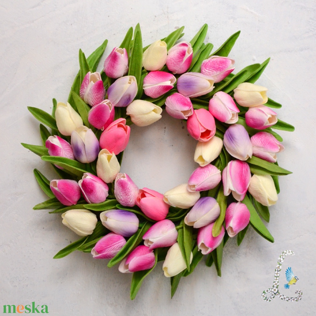 Tulipánkoszorú (rózsaszín) - otthon & életmód - dekoráció - ajtó- és ablak dekoráció - ajtódísz & kopogtató - Meska.hu