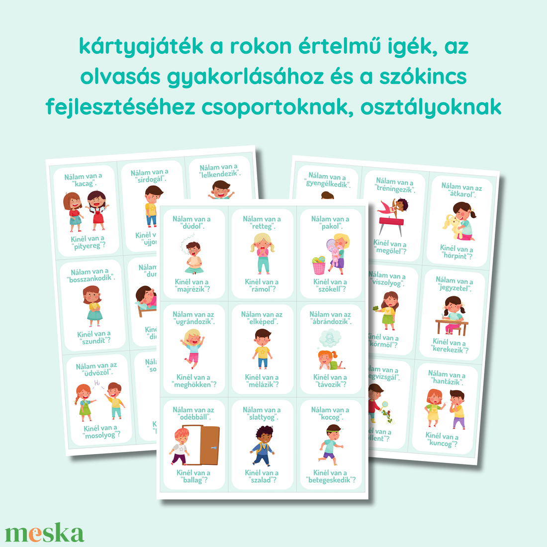 Nálam van a... kártyajáték rokon értelmű igékkel - játék & sport - készségfejlesztő és logikai játék - oktató játékok - Meska.hu Nálam van a... kártyajáték rokon értelmű igékkel - játék & sport - készségfejlesztő és logikai játék - oktató játékok - Meska.hu