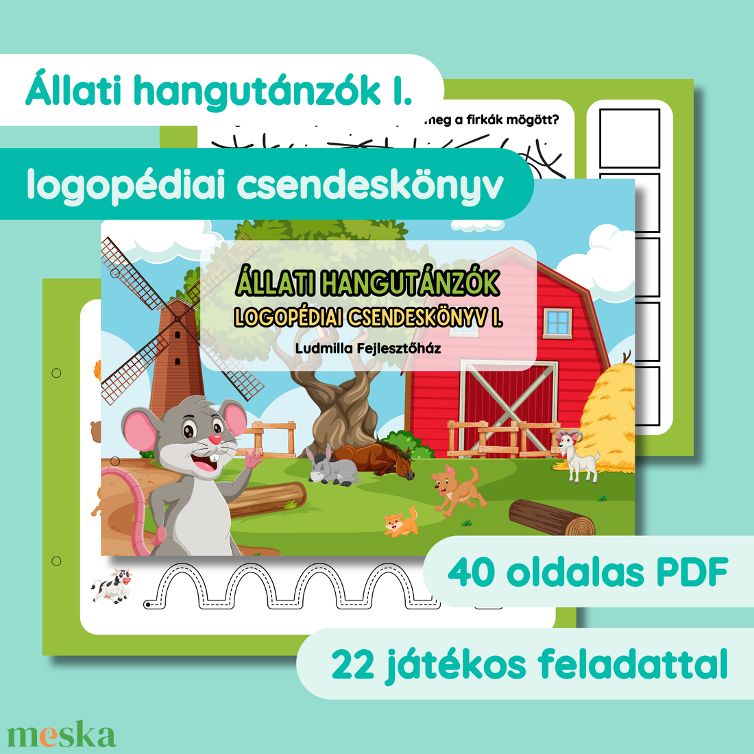 Állati hangutánzók logopédiai csendeskönyv I. - játék & sport - készségfejlesztő és logikai játék - oktató játékok - Meska.hu