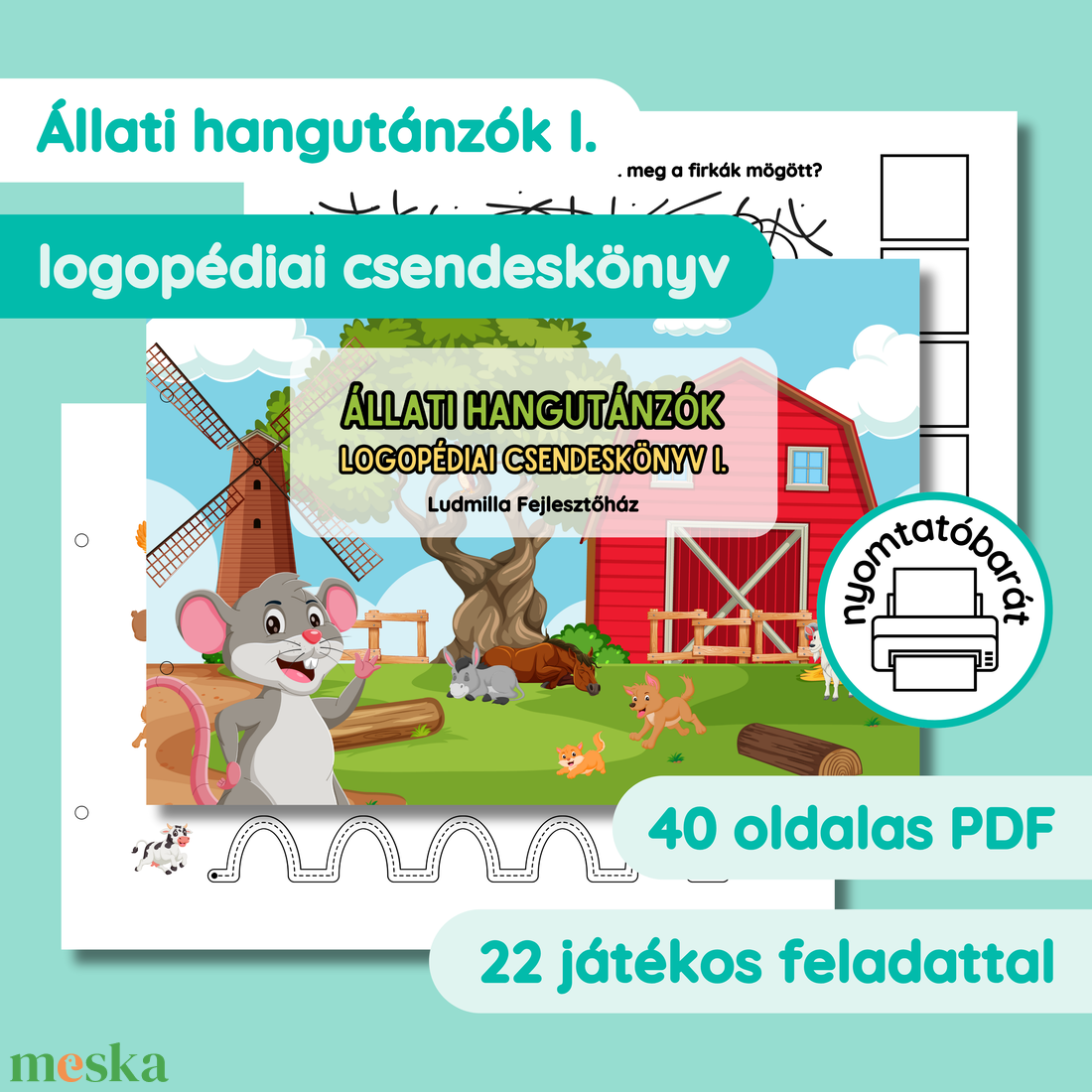Állati hangutánzók logopédiai csendeskönyv I. (nyomtatóbarát) - játék & sport - készségfejlesztő és logikai játék - oktató játékok - Meska.hu