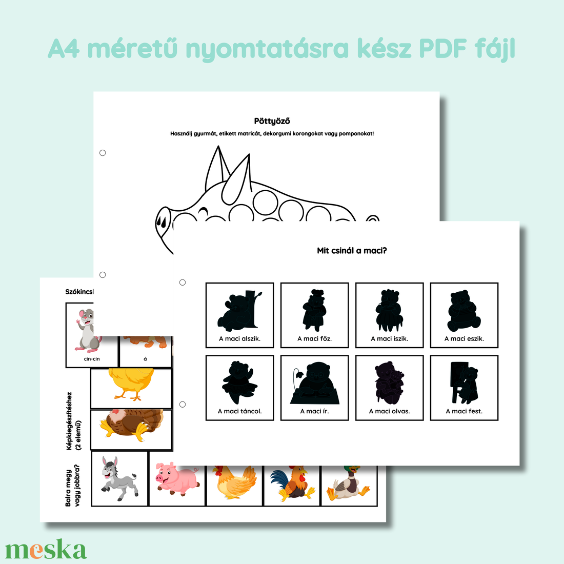 Állati hangutánzók logopédiai csendeskönyv I. (nyomtatóbarát) - játék & sport - készségfejlesztő és logikai játék - oktató játékok - Meska.hu