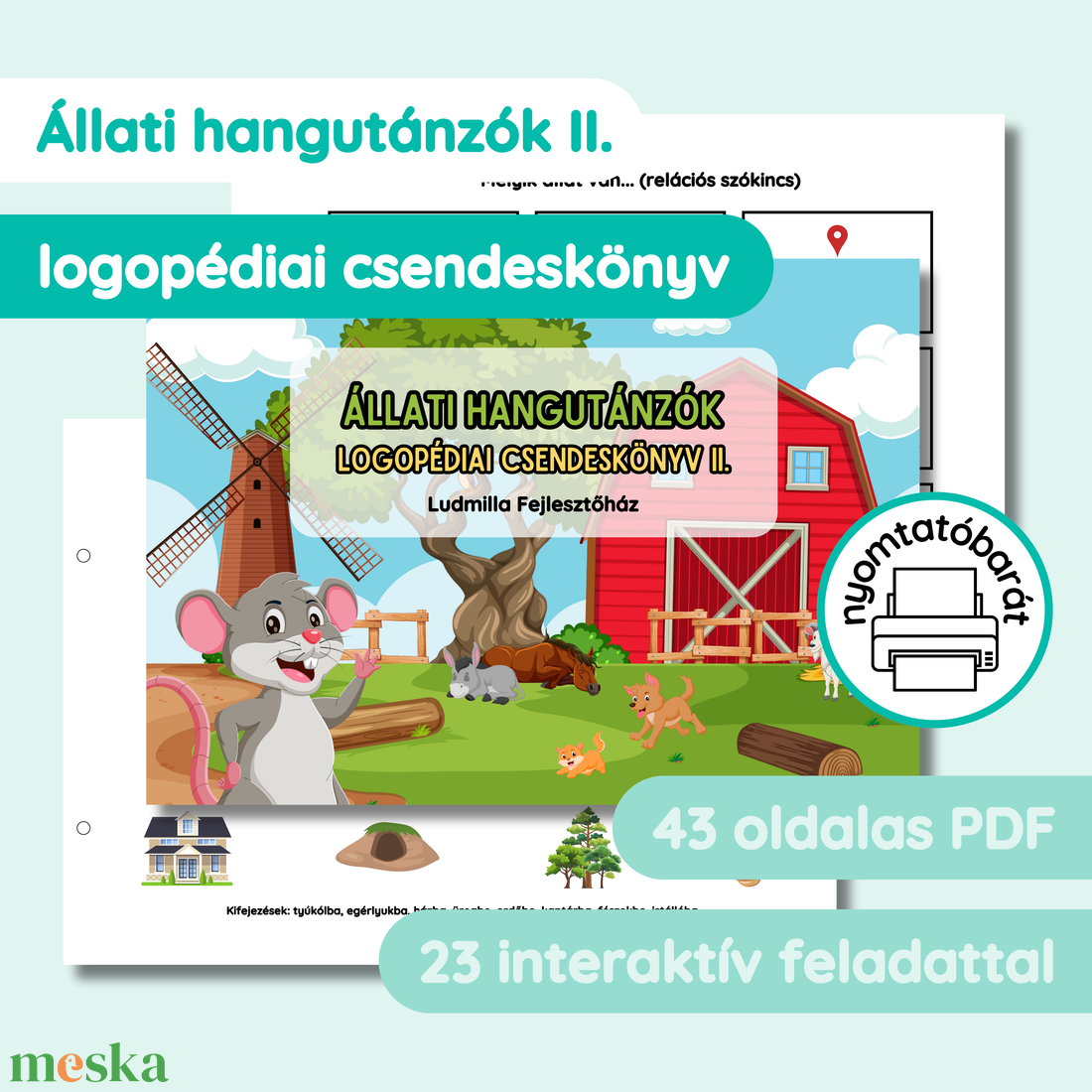 Állati hangutánzók logopédiai csendeskönyv II. (nyomtatóbarát) - játék & sport - készségfejlesztő és logikai játék - oktató játékok - Meska.hu