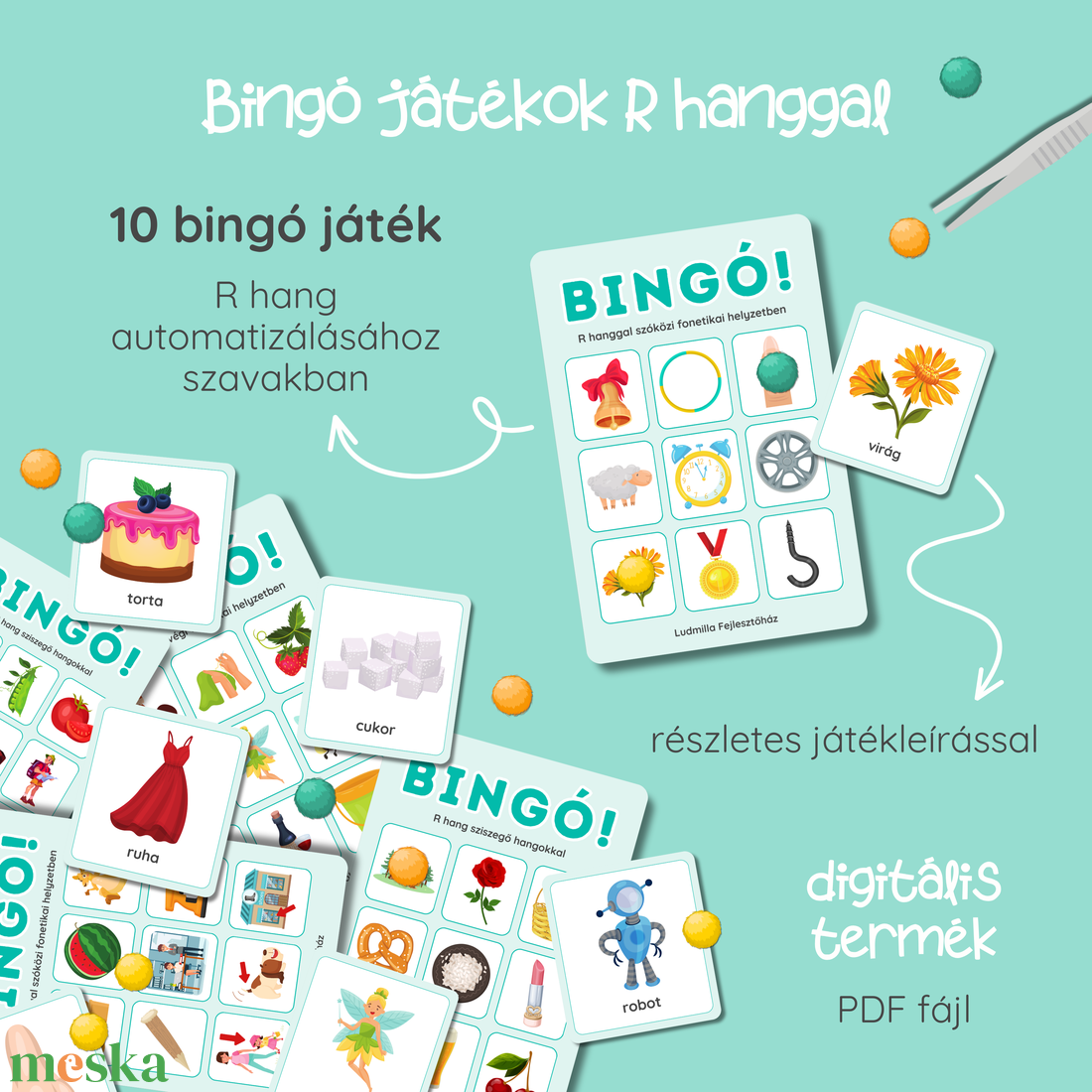 Bingó játékok R hanggal - játék & sport - készségfejlesztő és logikai játék - oktató játékok - Meska.hu