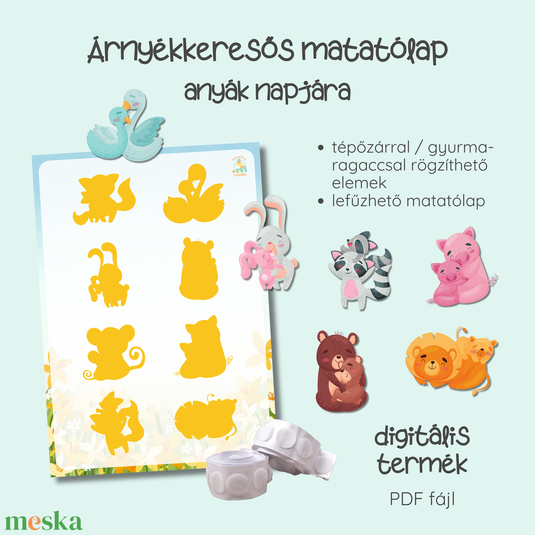Árnyékkeresős matatólap anyák napjára - játék & sport - készségfejlesztő és logikai játék - oktató játékok - Meska.hu