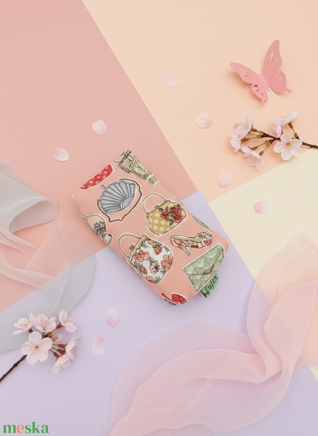 Rózsaszín mintás papírzsebkendő tartó - táska & tok - pénztárca & más tok - zsebkendőtartó tok - Meska.hu