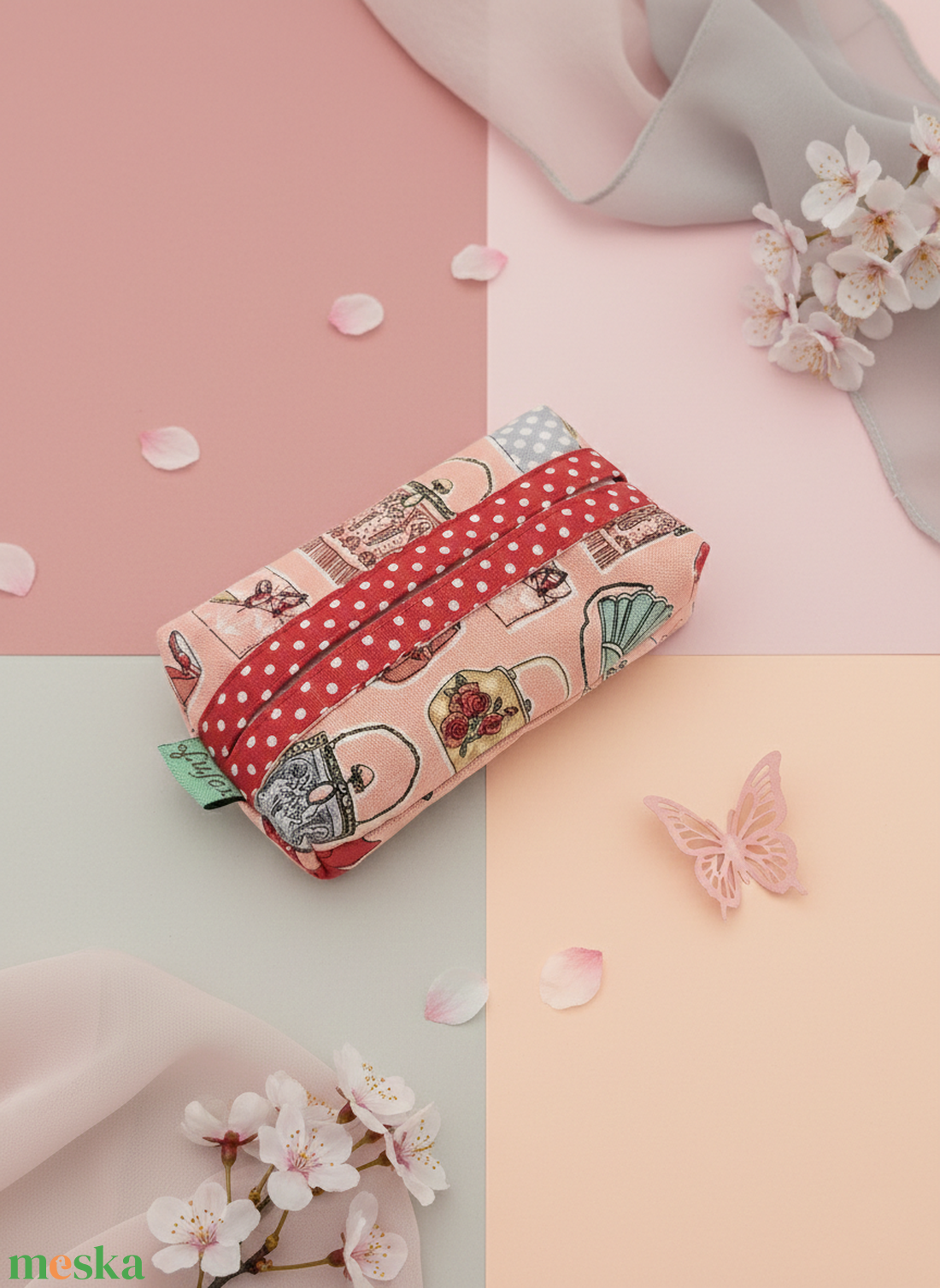 Rózsaszín mintás papírzsebkendő tartó - táska & tok - pénztárca & más tok - zsebkendőtartó tok - Meska.hu