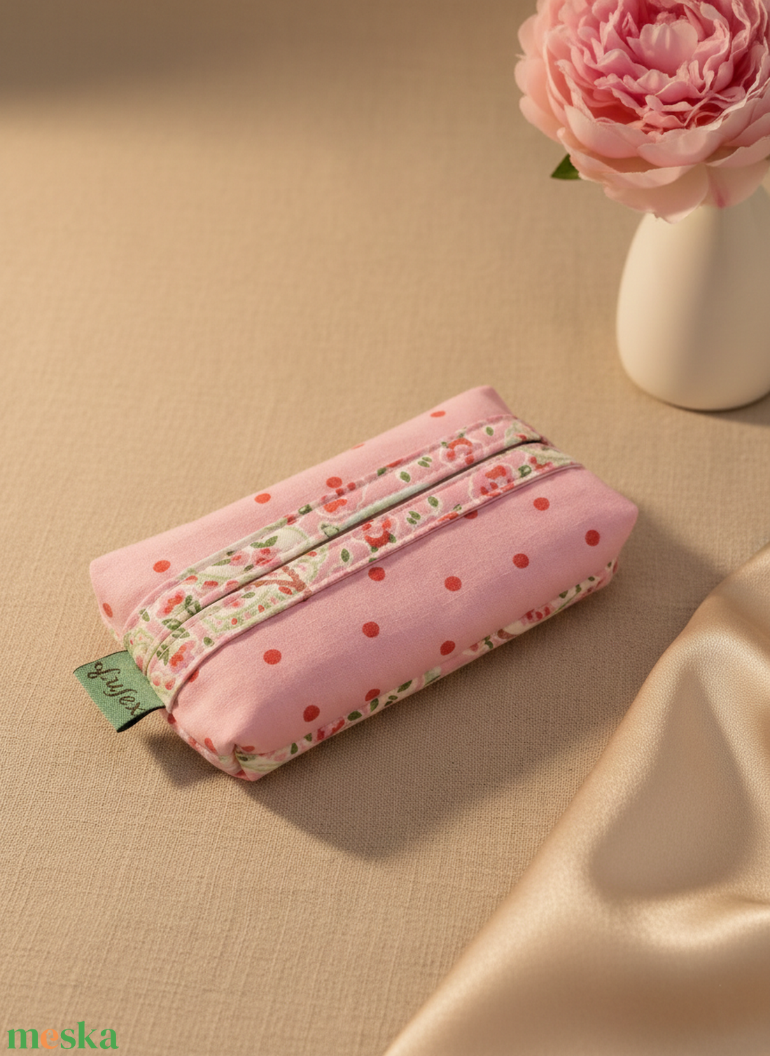 Rózsaszín mintás papírzsebkendő tartó - táska & tok - pénztárca & más tok - zsebkendőtartó tok - Meska.hu