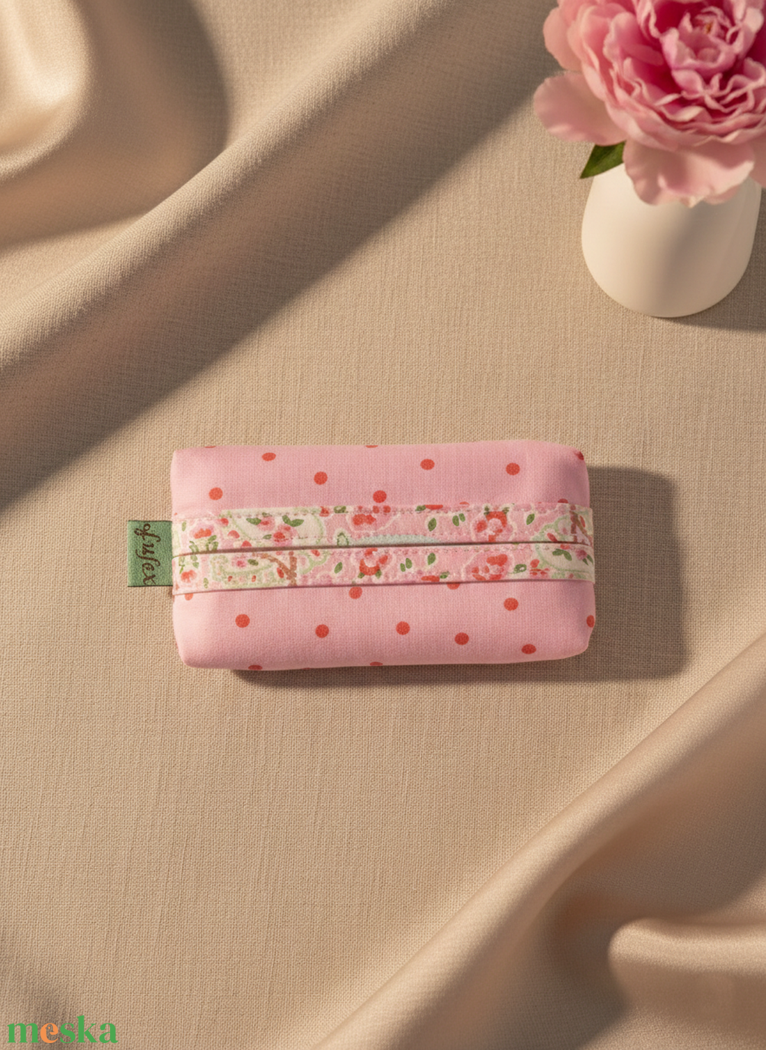 Rózsaszín mintás papírzsebkendő tartó - táska & tok - pénztárca & más tok - zsebkendőtartó tok - Meska.hu