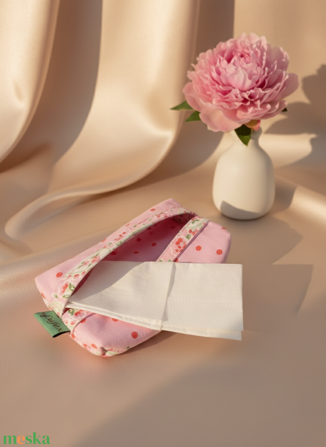 Rózsaszín mintás papírzsebkendő tartó - táska & tok - pénztárca & más tok - zsebkendőtartó tok - Meska.hu