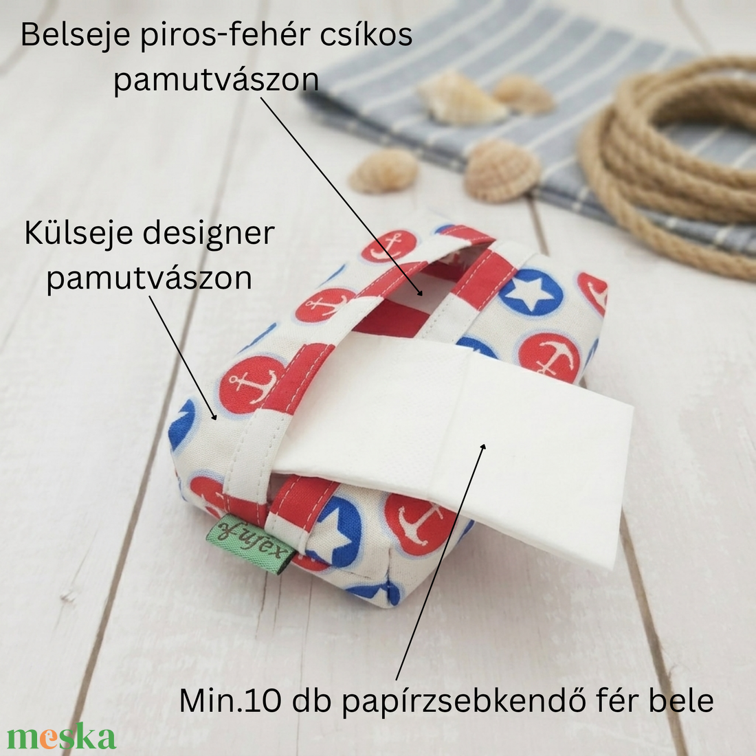 Tengerész mintás papírzsebkendő tartó - táska & tok - pénztárca & más tok - zsebkendőtartó tok - Meska.hu