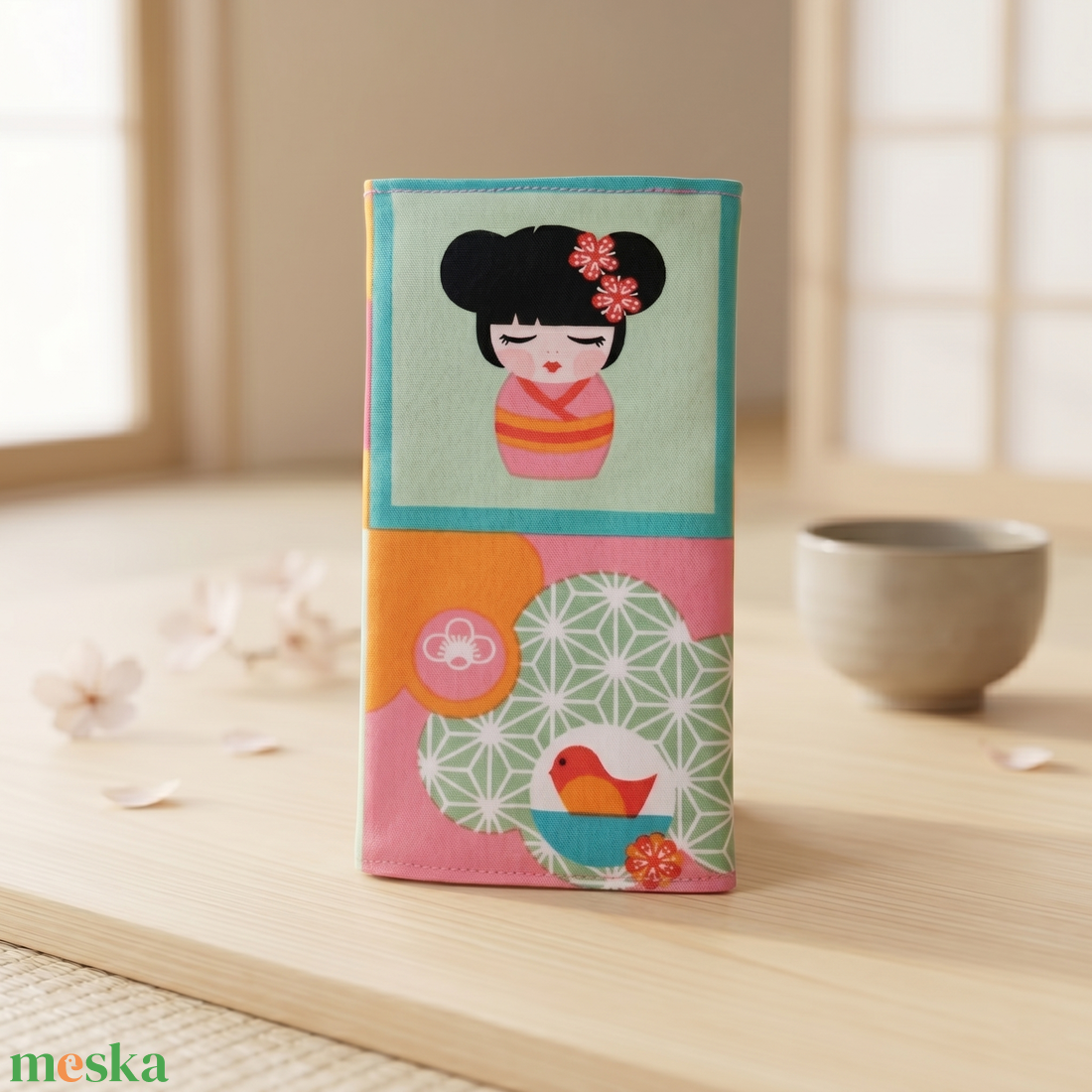 Kokeshi mintás papírzsebkendő tartó - táska & tok - pénztárca & más tok - zsebkendőtartó tok - Meska.hu
