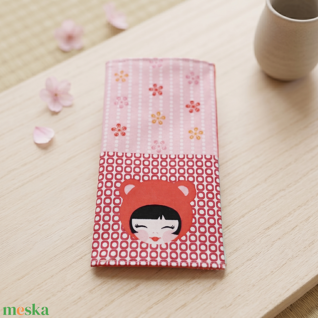 Kokeshi mintás papírzsebkendő tartó - táska & tok - pénztárca & más tok - zsebkendőtartó tok - Meska.hu