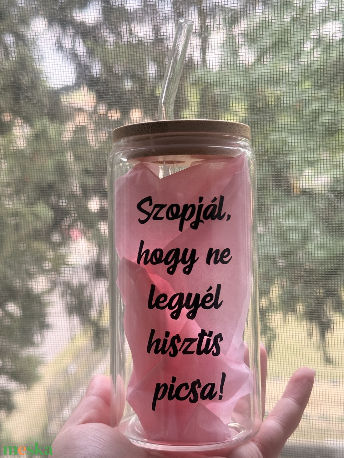 Üveg szívószálas pohár  - otthon & életmód - konyhafelszerelés, tálalás - tálalás - pohár - Meska.hu