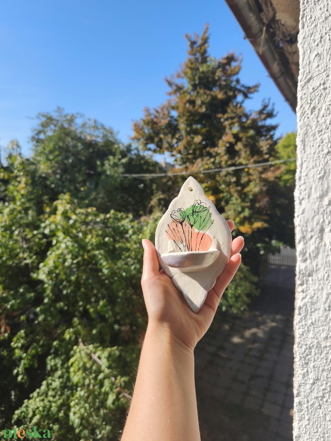 Virágos kézműves fali gyertyatartó  - otthon & életmód - gyertya, illat, aroma - gyertyatartó - Meska.hu