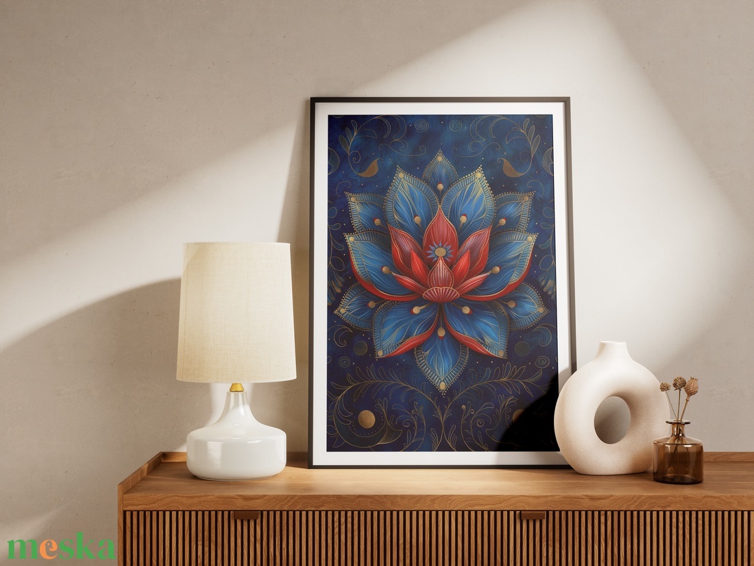 Piros-Kék Lótusz Virág Mandala - digitális festményről készült nyomat - művészet - grafika & illusztráció - művészi nyomat - Meska.hu