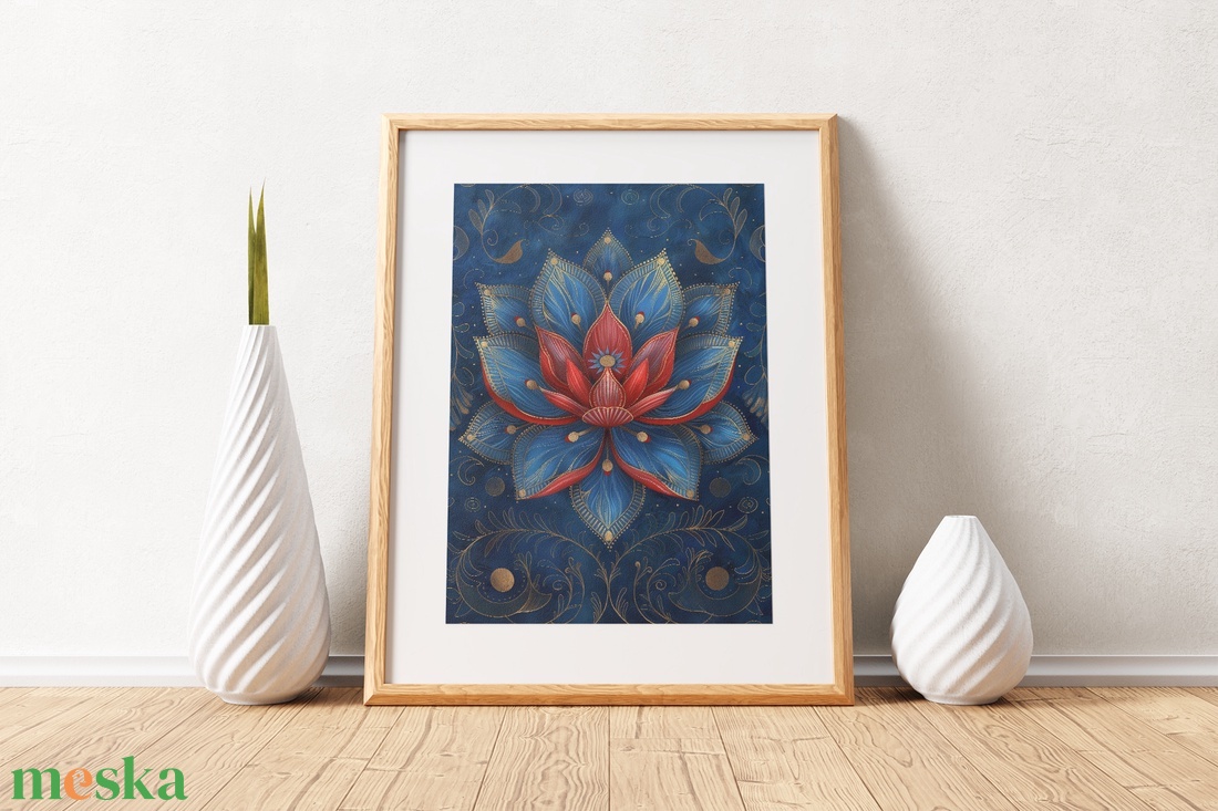 Piros-Kék Lótusz Virág Mandala - digitális festményről készült nyomat - művészet - grafika & illusztráció - művészi nyomat - Meska.hu