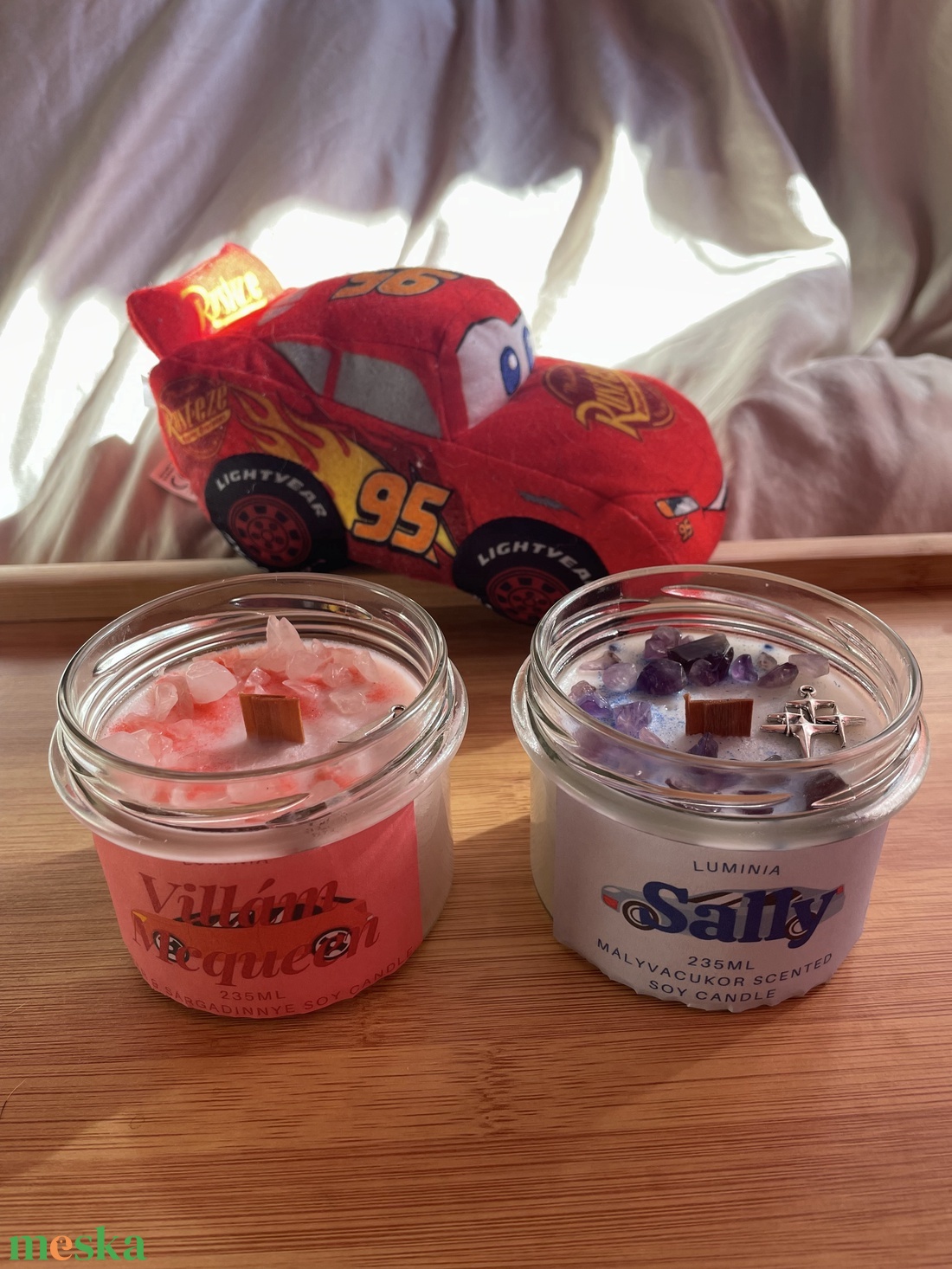 VillámMcQueen és Sally  - karácsony - karácsonyi lakásdekoráció - karácsonyi illatgyertya, mécses - Meska.hu