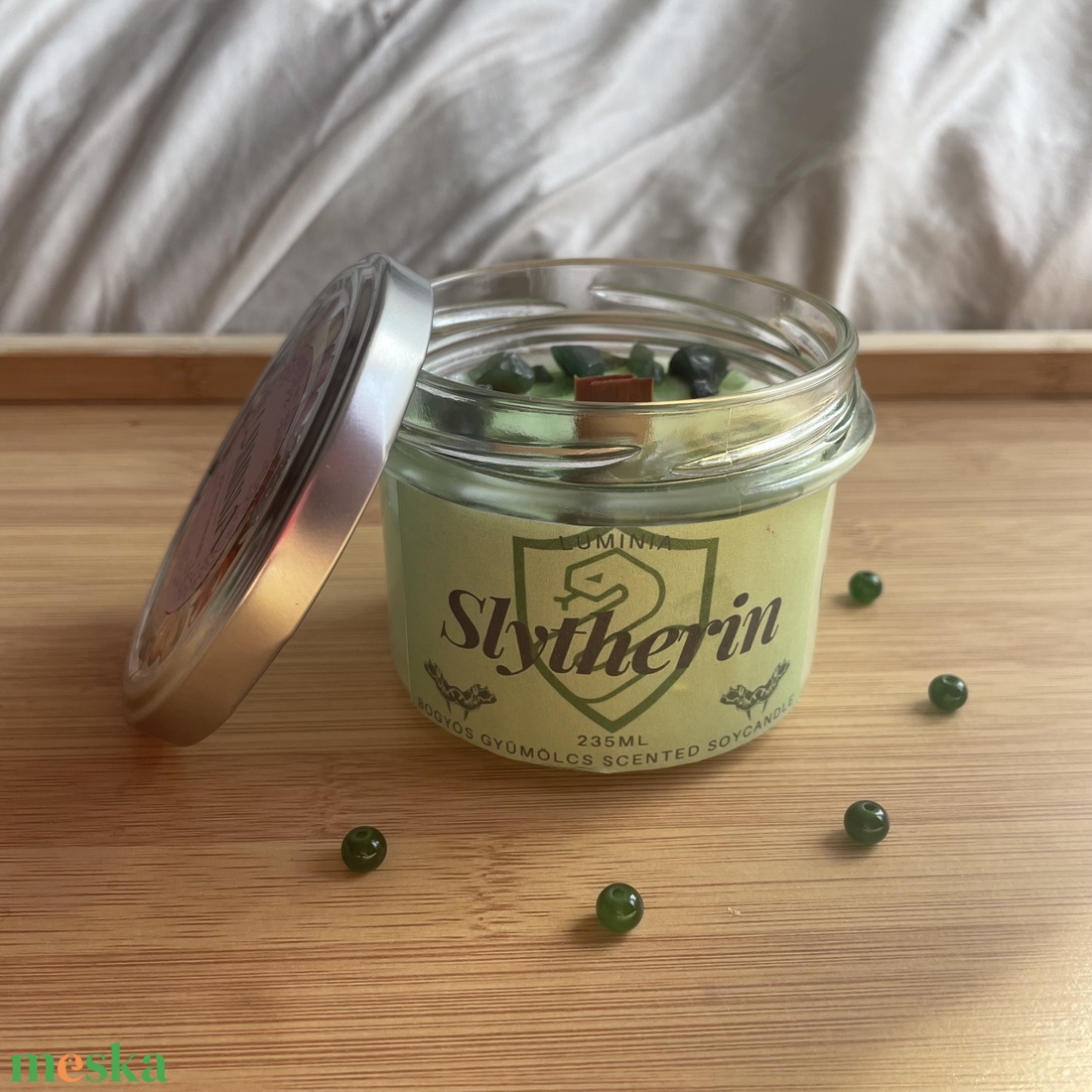 Slytherin gyertya  - karácsony - adventi díszek - adventi gyertyadíszek és koszorúdíszek - Meska.hu