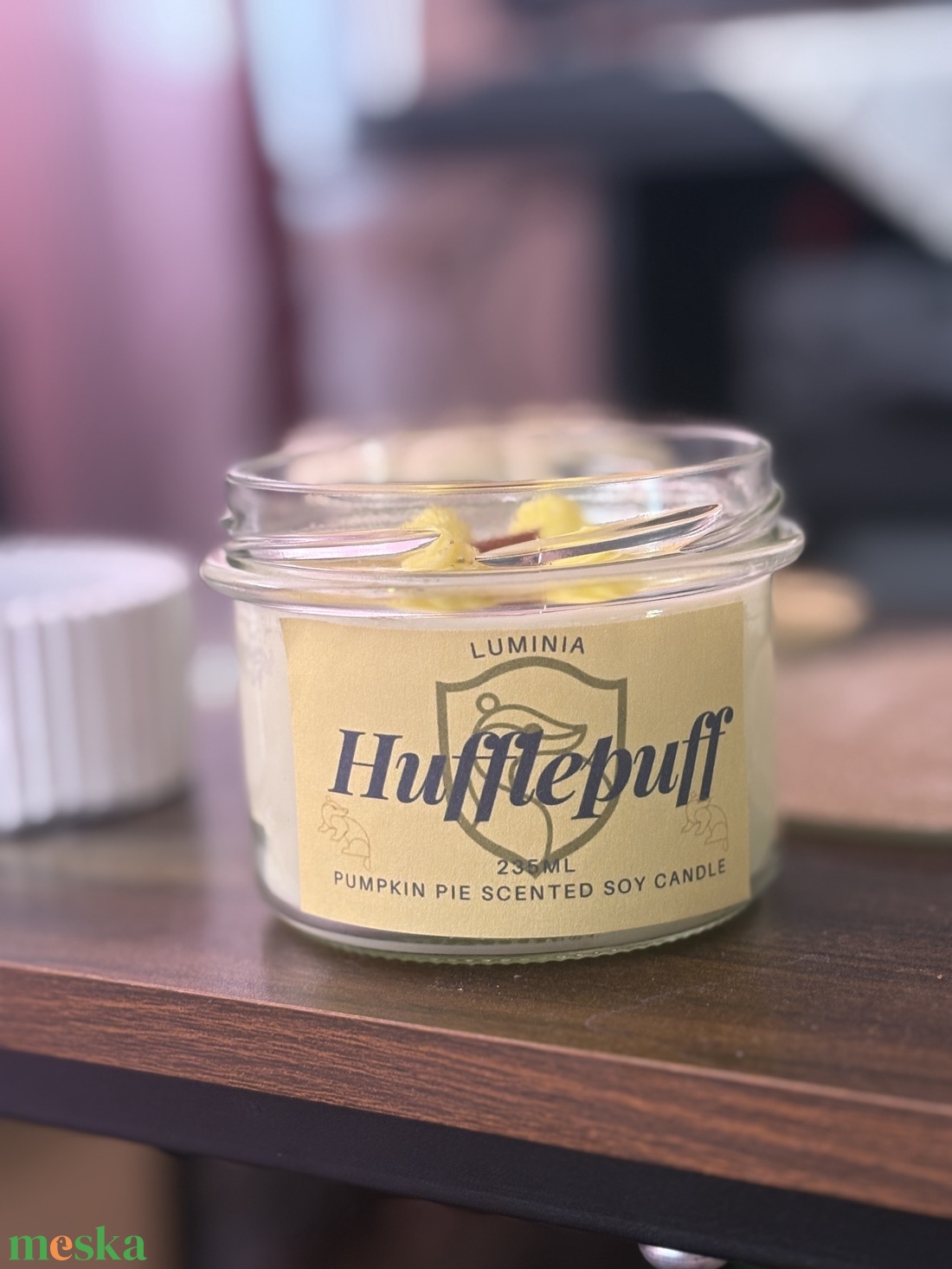 Hufflepuff gyertya - otthon & életmód - gyertya, illat, aroma - mécses és mécsestartó - Meska.hu