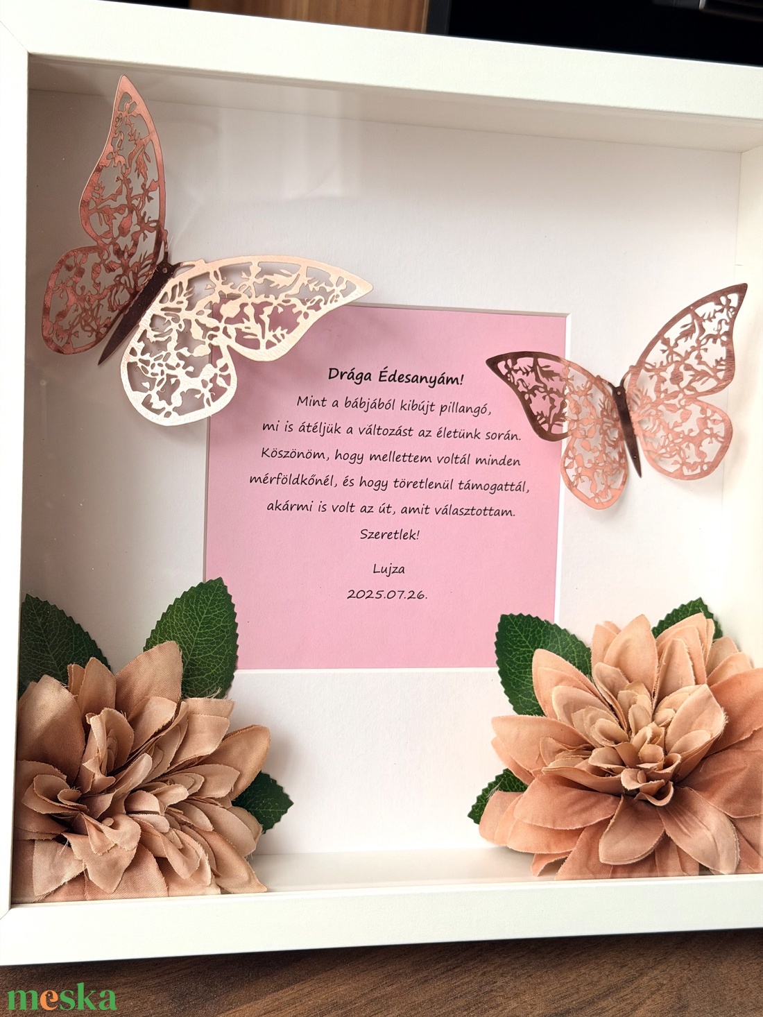 Szülő/nagyszülő köszöntő képkeret 2 pillangóval - esküvő - emlék & ajándék - szülőköszöntő ajándék - Meska.hu