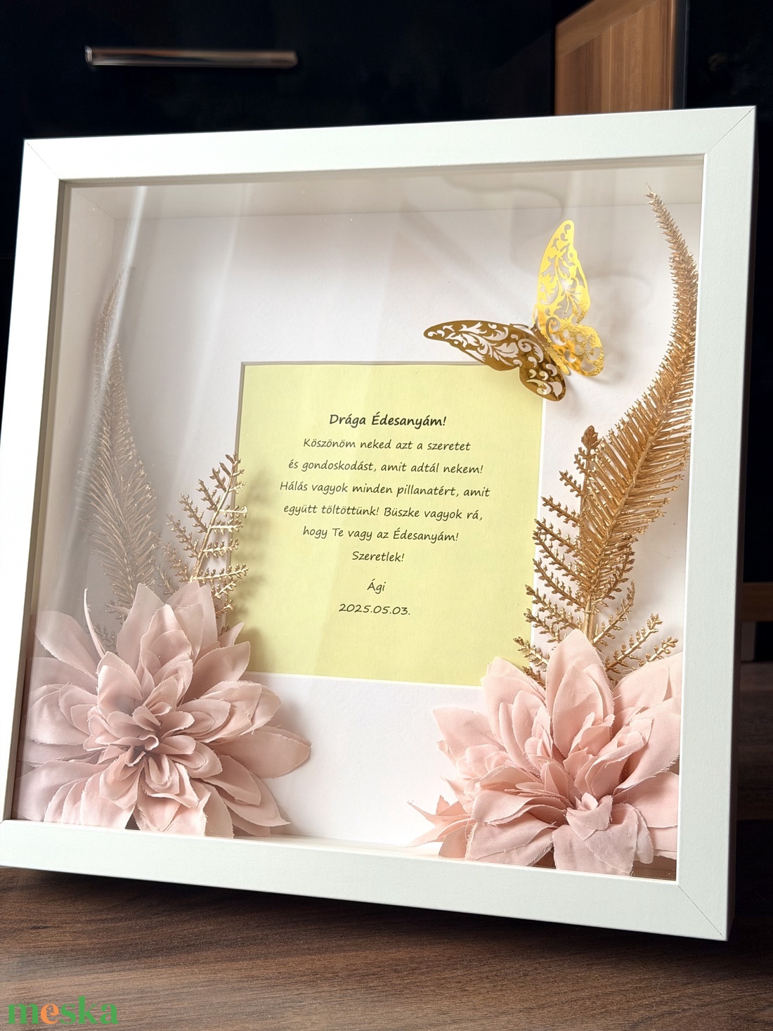 Szülő/nagyszülő köszöntő képkeret - aranyszínű növénnyel  - esküvő - emlék & ajándék - szülőköszöntő ajándék - Meska.hu