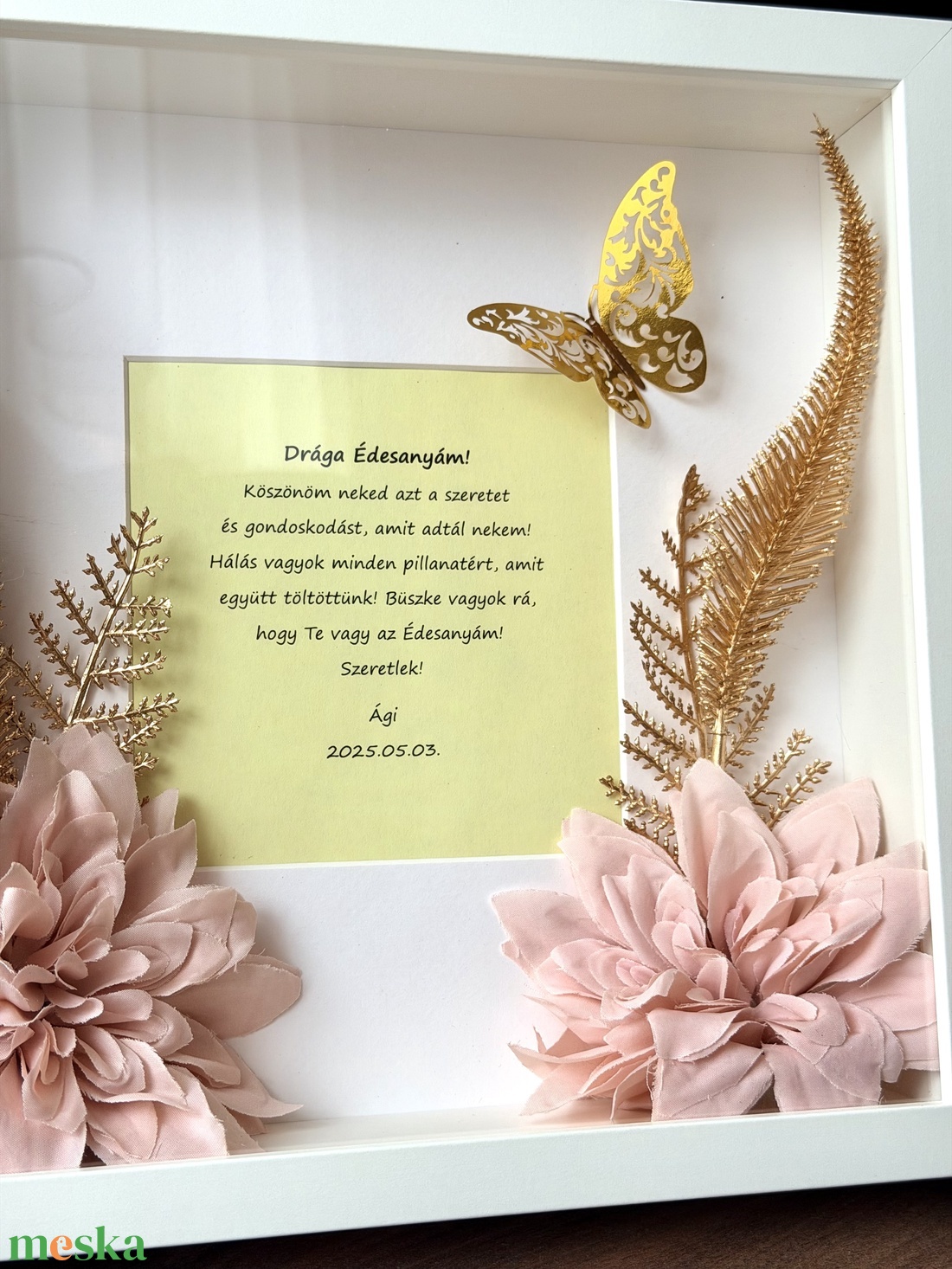 Szülő/nagyszülő köszöntő képkeret - aranyszínű növénnyel  - esküvő - emlék & ajándék - szülőköszöntő ajándék - Meska.hu