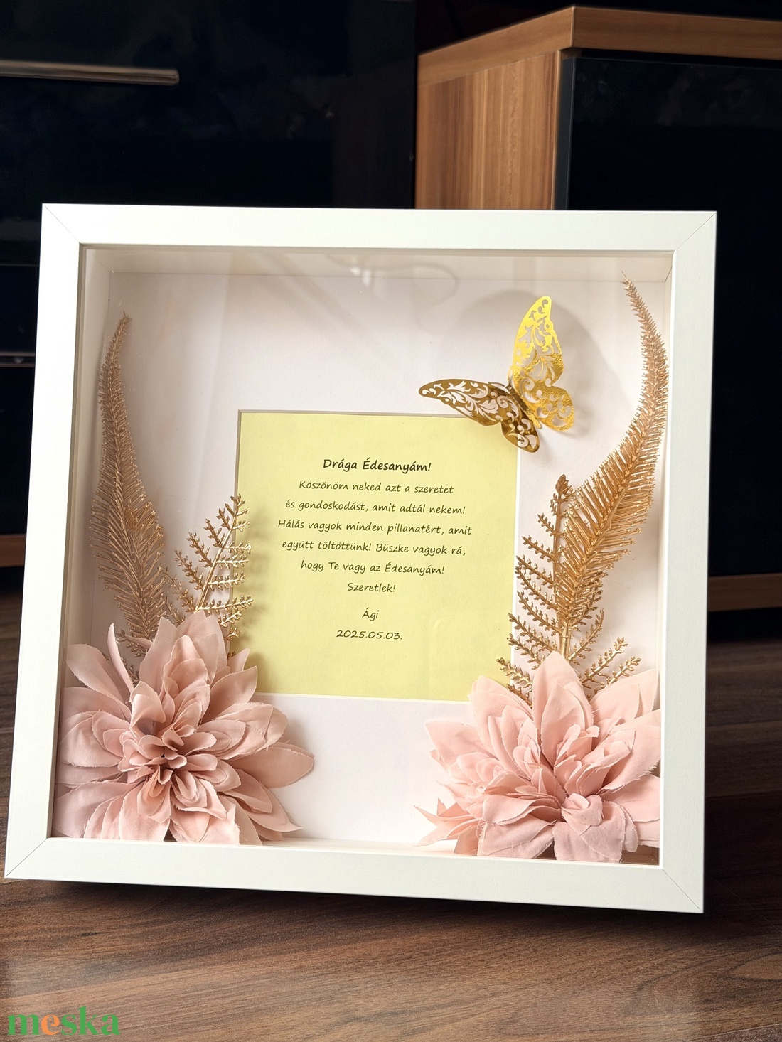 Szülő/nagyszülő köszöntő képkeret - aranyszínű növénnyel  - esküvő - emlék & ajándék - szülőköszöntő ajándék - Meska.hu