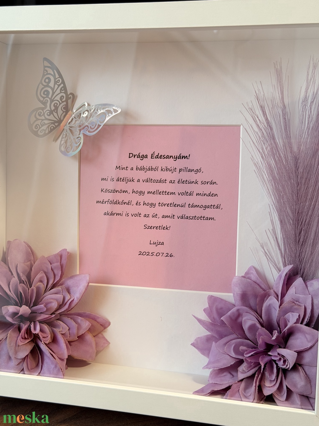 Szülő/nagyszülő köszöntő képkeret - ezüst hologramos pillangóval  - esküvő - emlék & ajándék - szülőköszöntő ajándék - Meska.hu