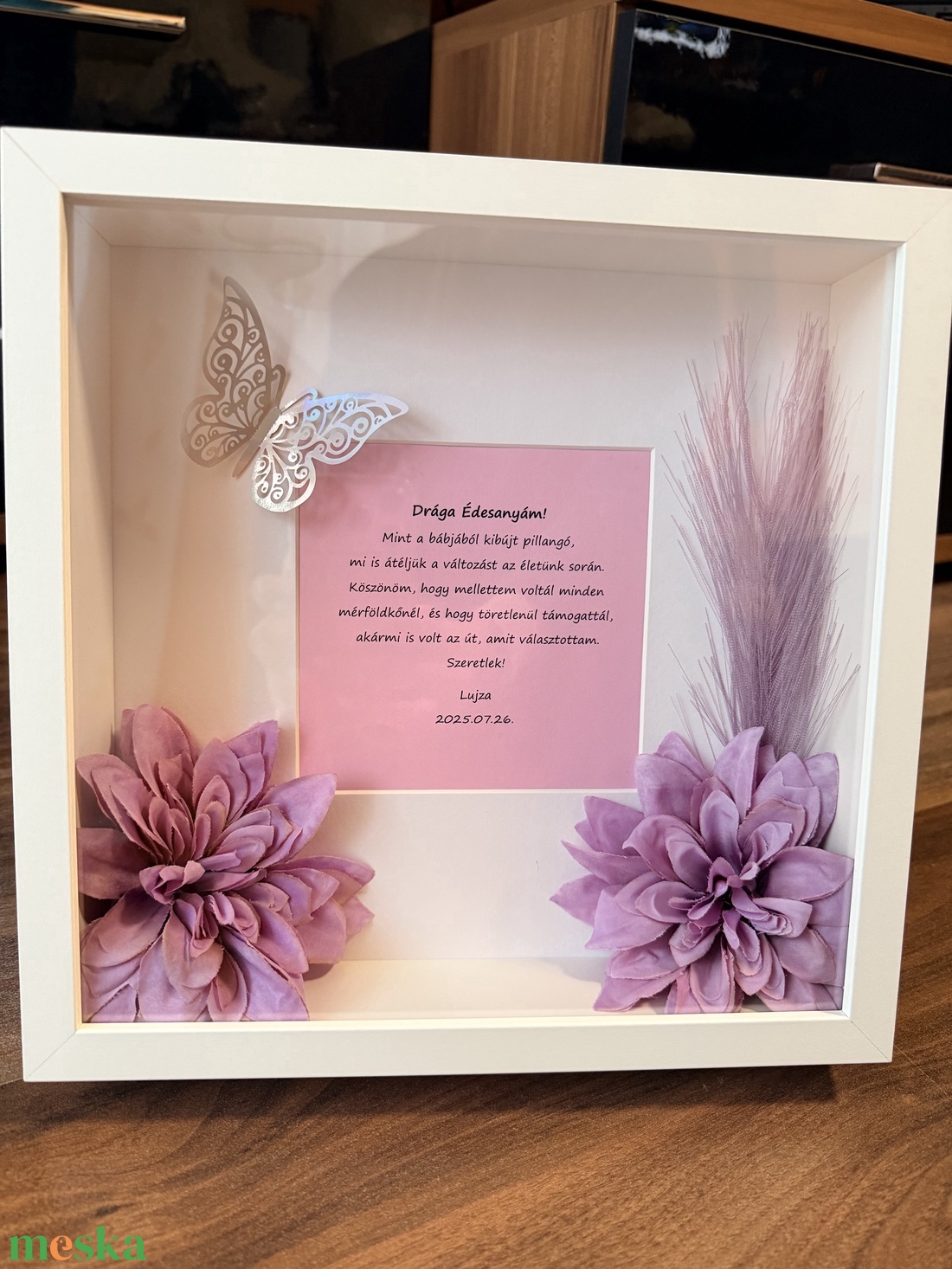 Szülő/nagyszülő köszöntő képkeret - ezüst hologramos pillangóval  - esküvő - emlék & ajándék - szülőköszöntő ajándék - Meska.hu