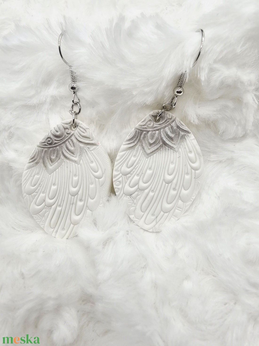 Fehér ezüst - ékszer - fülbevaló - lógó fülbevaló - Meska.hu