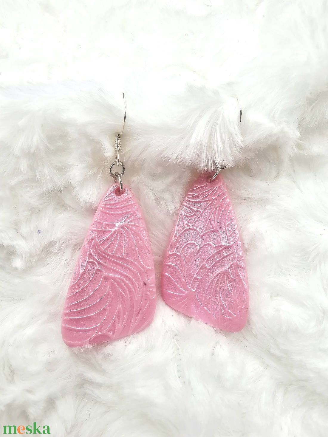 Rózsaszín selyemfénnyel - ékszer - fülbevaló - lógó fülbevaló - Meska.hu