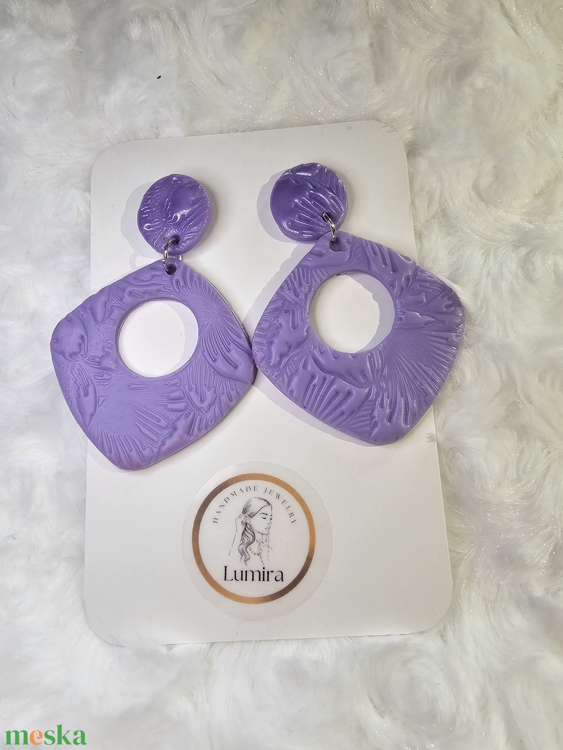 Lila kocka  - ékszer - fülbevaló - lógó fülbevaló - Meska.hu