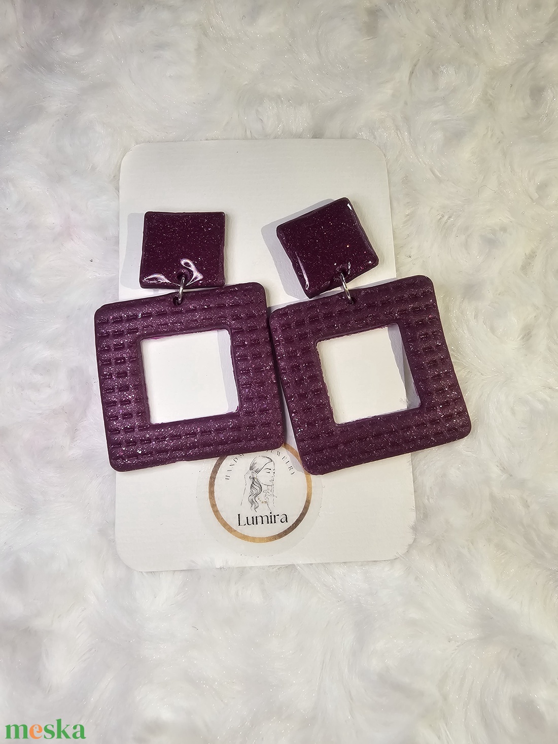 Lila kocka  - ékszer - fülbevaló - lógó fülbevaló - Meska.hu
