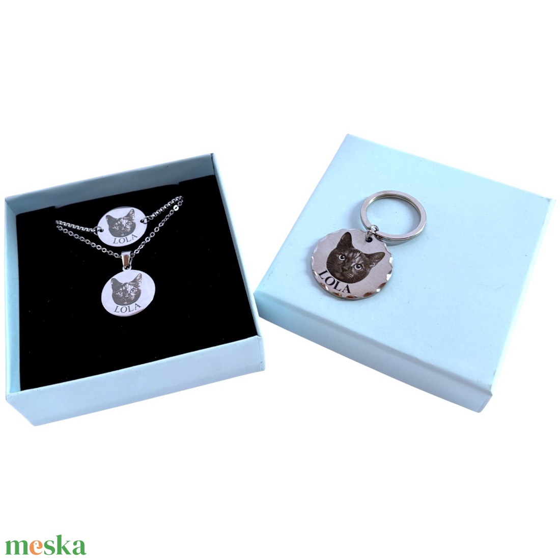 Cicás ajándékcsomag  Saját képes gravírozott Luna by You kollekció (karkötő + nyaklánc + kulcstartó) - ékszer - ékszerszett - Meska.hu