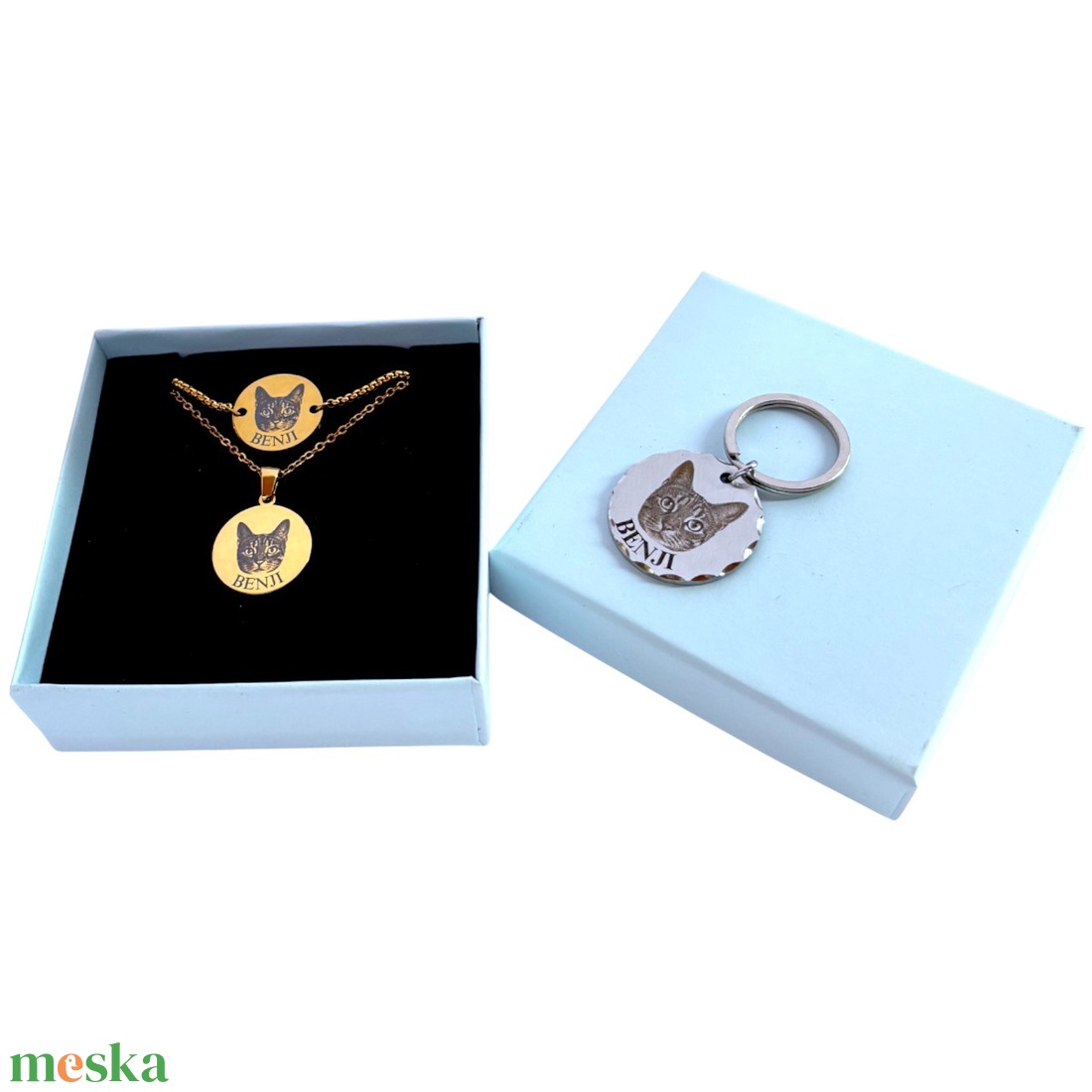 Cicás ajándékcsomag  Saját képes gravírozott Luna by You kollekció (karkötő + nyaklánc + kulcstartó) - ékszer - ékszerszett - Meska.hu