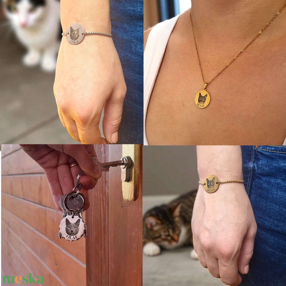 Cicás ajándékcsomag  Saját képes gravírozott Luna by You kollekció (karkötő + nyaklánc + kulcstartó) - ékszer - ékszerszett - Meska.hu