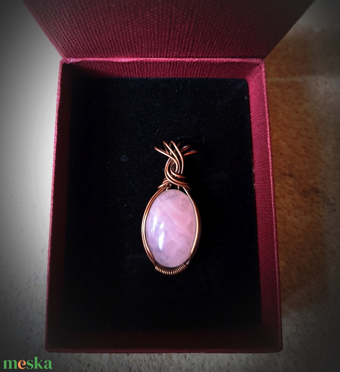 Rózsakvarc medál - ékszer - nyaklánc - medálos nyaklánc - Meska.hu