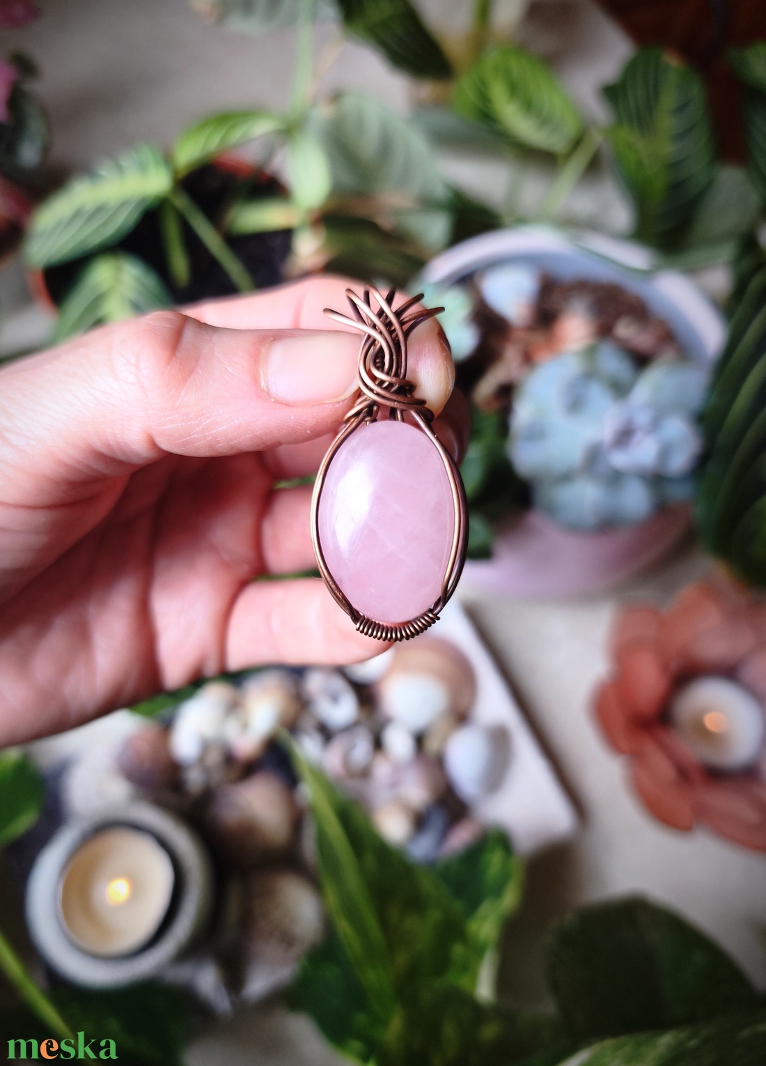 Rózsakvarc medál - ékszer - nyaklánc - medálos nyaklánc - Meska.hu