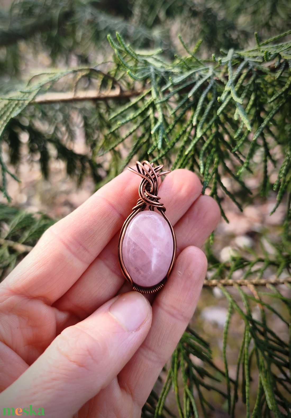Rózsakvarc medál - ékszer - nyaklánc - medálos nyaklánc - Meska.hu