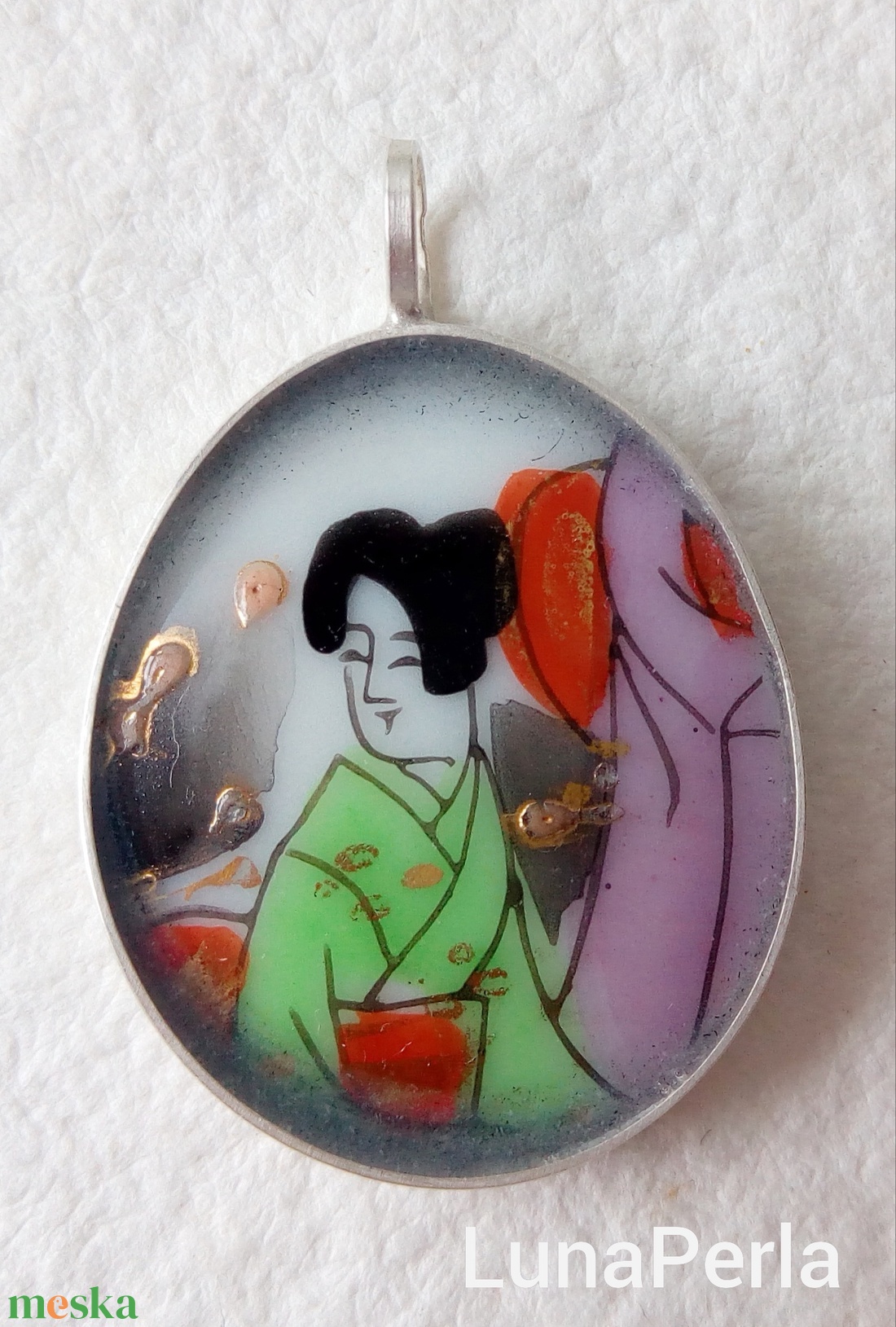 Japán - Porcelán ezüst medál - ékszer - nyaklánc - medál - Meska.hu Japán - Porcelán ezüst medál - ékszer - nyaklánc - medál - Meska.hu