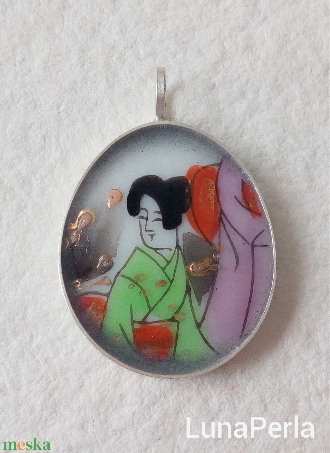 Japán - Porcelán ezüst medál - ékszer - nyaklánc - medál - Meska.hu Japán - Porcelán ezüst medál - ékszer - nyaklánc - medál - Meska.hu