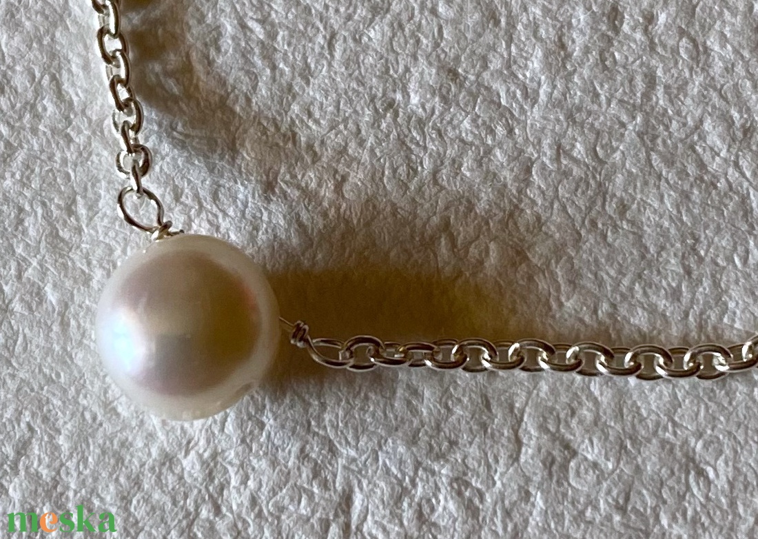 Minimál ezüst nyaklánc tenyésztett gyönggyel - ékszer - nyaklánc - gyöngyös nyaklánc - Meska.hu